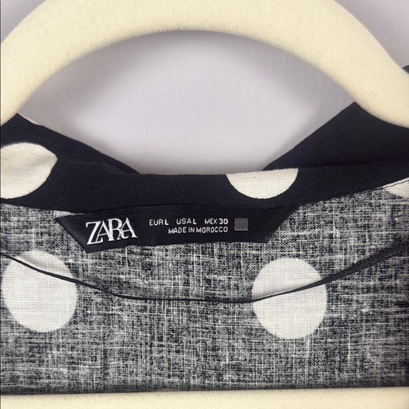 Zara Linen Blend Polka Black and White Wrap Blouse with Long Sleeves Size Large - Picture 3 of 11